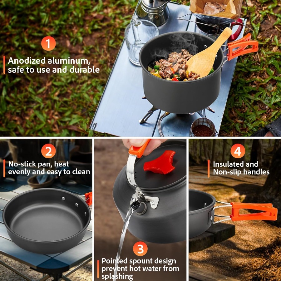 طقم أواني طهي للتخييم: قدر غير - مراجعة Camping Hiking Cooking وسعره